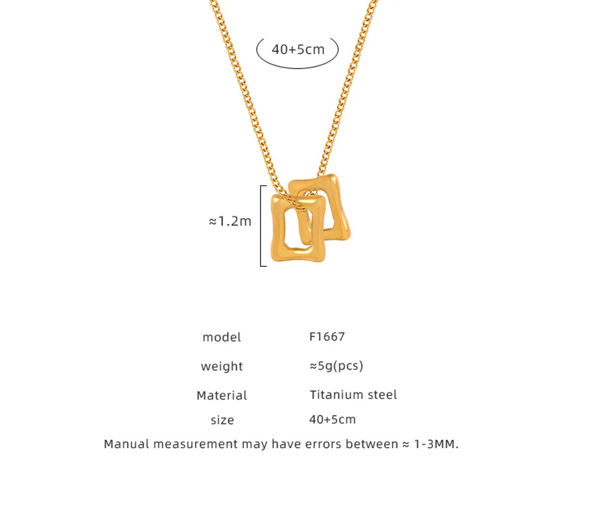 Elegant Simple Style Square Titanium Steel Plating 18k Gold Plated Pendant Necklace