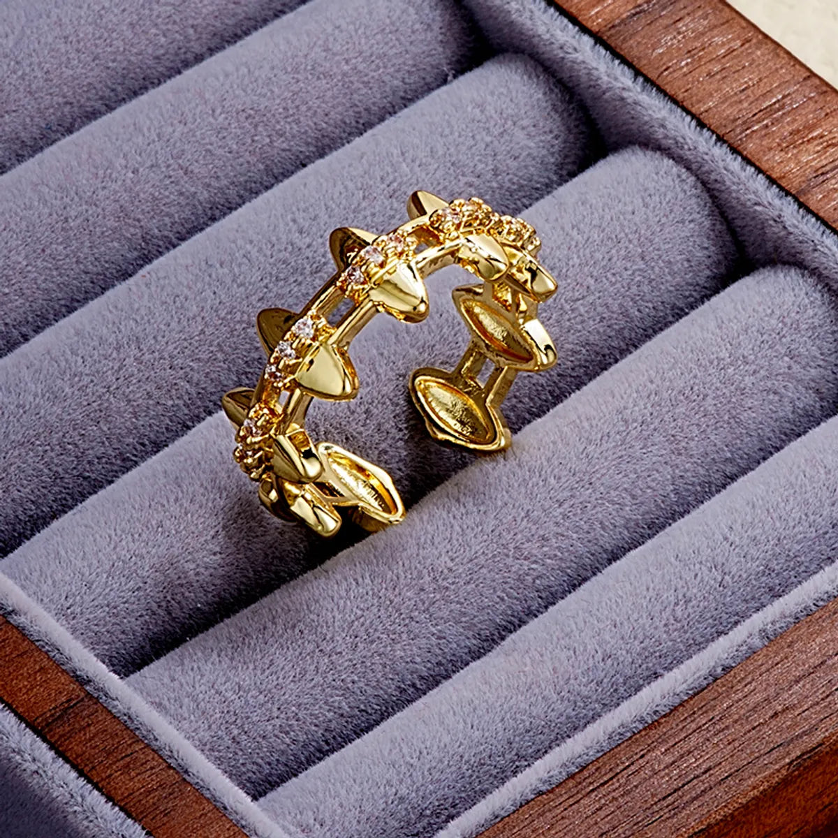 Elegant Simple Style Star Bow Knot Copper Gold Plated Zircon Open Rings In Bulk