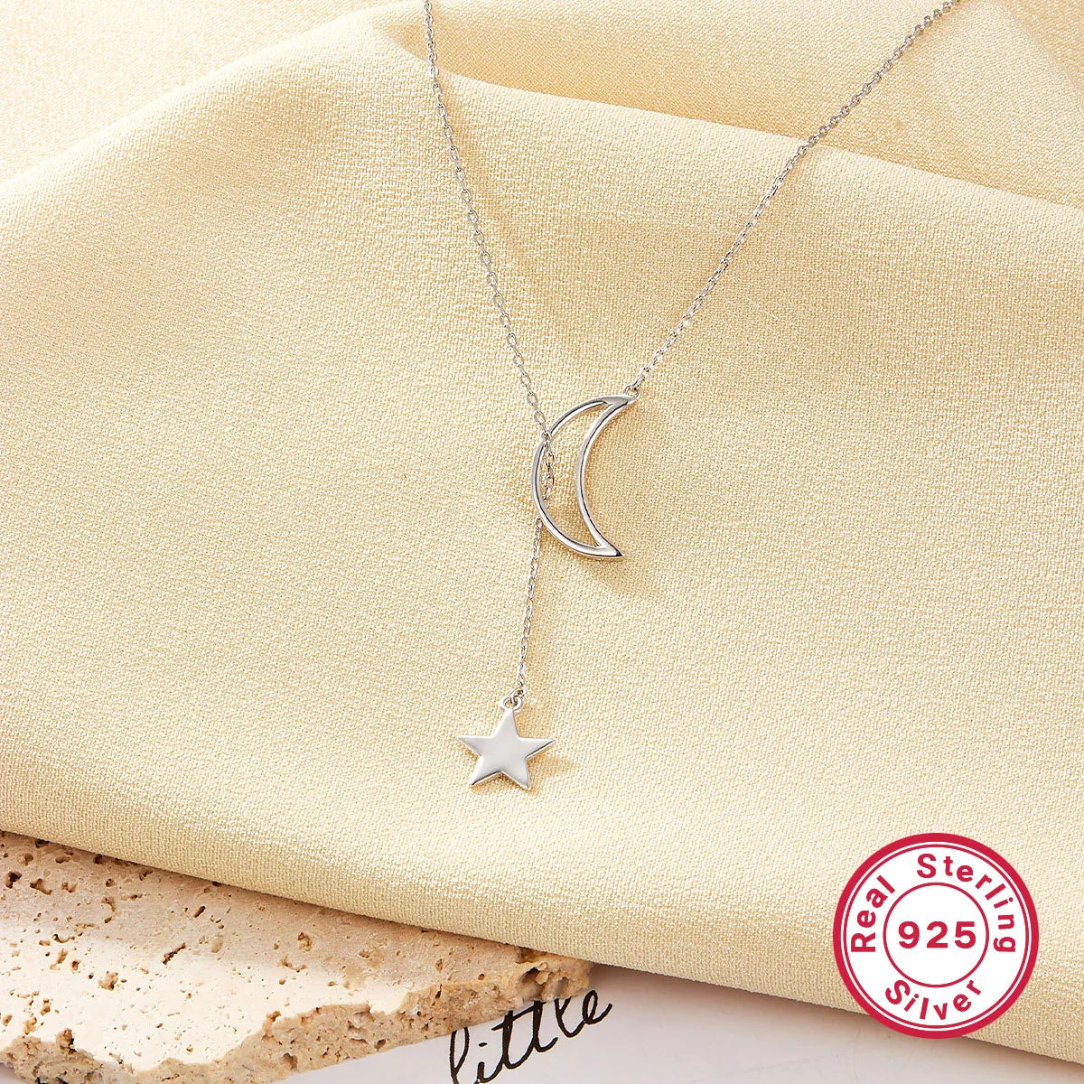 Elegant Simple Style Star Moon Sterling Silver Plating White Gold Plated Pendant Necklace