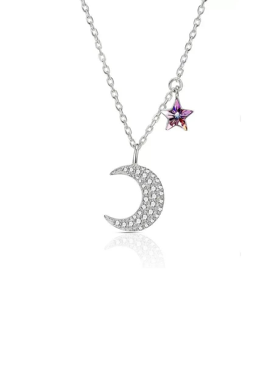 Elegant Simple Style Star Moon Sterling Silver Rose Gold Plated White Gold Plated Zircon Pendant Necklace In Bulk