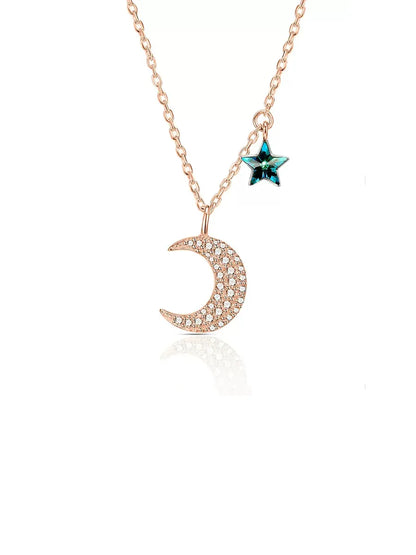 Elegant Simple Style Star Moon Sterling Silver Rose Gold Plated White Gold Plated Zircon Pendant Necklace In Bulk