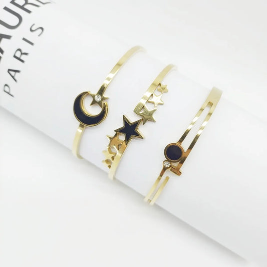 Elegant Simple Style Star Moon Titanium Steel Plating Inlay Rhinestones 18k Gold Plated Bangle