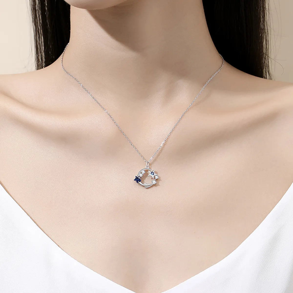 Elegant Simple Style Star Sterling Silver Plating Inlay Zircon Pendant Necklace