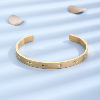 Elegant Simple Style Star Titanium Steel Polishing Plating Inlay Zircon 18k Gold Plated Cuff Bracelets