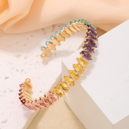 Elegant Simple Style Streetwear Color Block Copper Plating Inlay Zircon Bangle