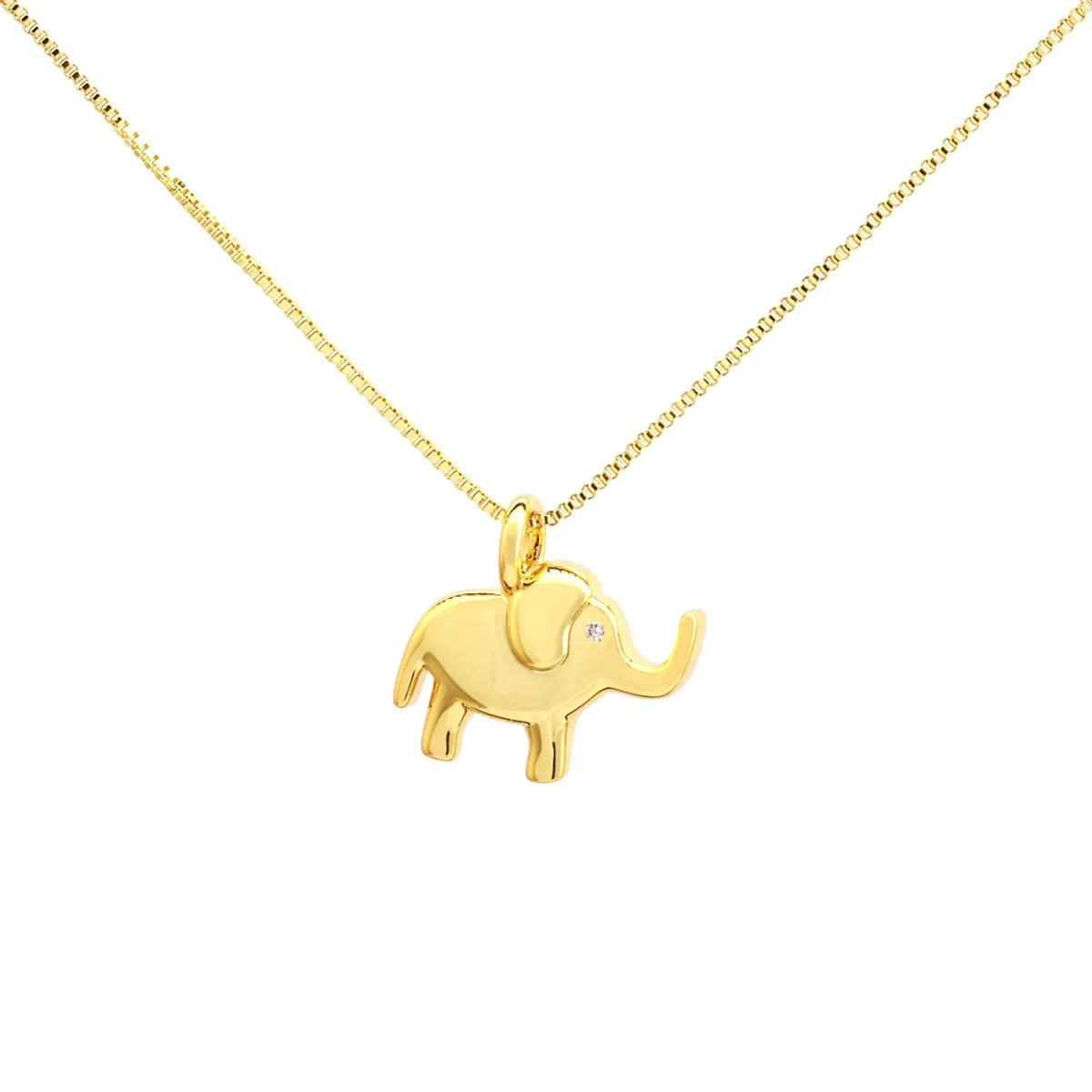 Elegant Simple Style Streetwear Elephant Copper 18k Gold Plated Zircon Pendant Necklace In Bulk