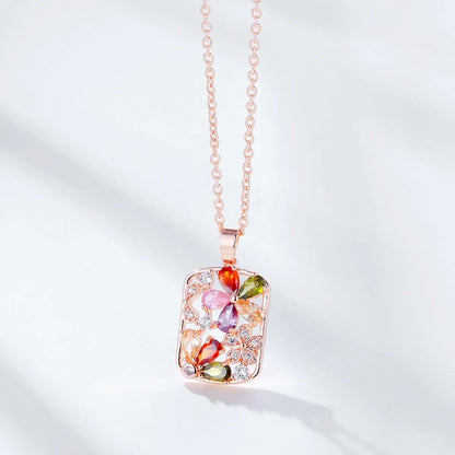 Elegant Simple Style Streetwear Flower Stainless Steel Titanium Steel Plating Hollow Out Inlay Zircon Rose Gold Plated Pendant Necklace