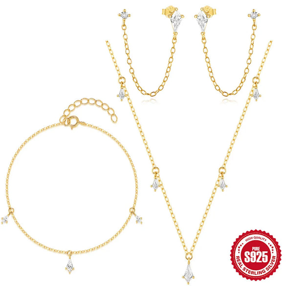 Elegant Simple Style Streetwear Geometric Sterling Silver Plating Zircon Women'S Jewelry Set