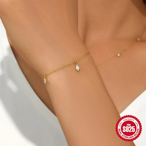 Elegant Simple Style Streetwear Geometric Sterling Silver Plating Zircon Women'S Jewelry Set