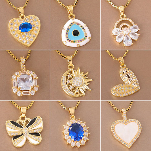 Elegant Simple Style Streetwear Heart Shape Flower Butterfly Stainless Steel Titanium Steel Plating Inlay Zircon 18k Gold Plated Pendant Necklace