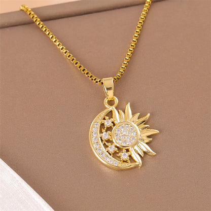 Elegant Simple Style Streetwear Heart Shape Flower Butterfly Stainless Steel Titanium Steel Plating Inlay Zircon 18k Gold Plated Pendant Necklace