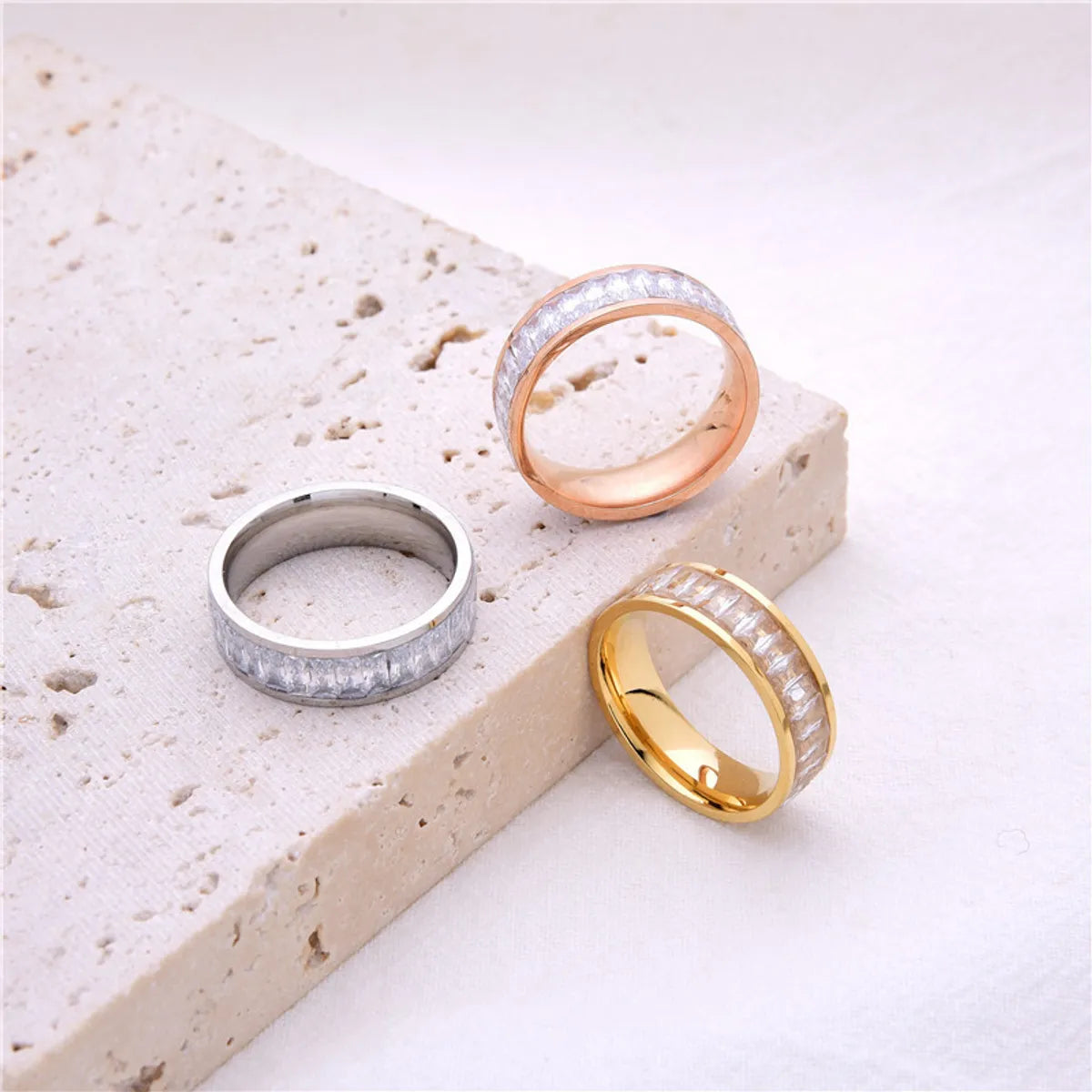 Wholesale Jewelry Elegant Simple Style Streetwear Solid Color Stainless Steel Zircon Plating Inlay Rings