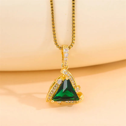 Elegant Simple Style Streetwear Triangle Stainless Steel Titanium Steel Plating Inlay Zircon 18k Gold Plated Pendant Necklace