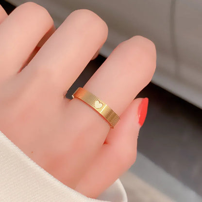 Titanium Steel 18K Gold Plated Elegant Simple Style Plating Stripe Heart Shape Titanium Steel Rings