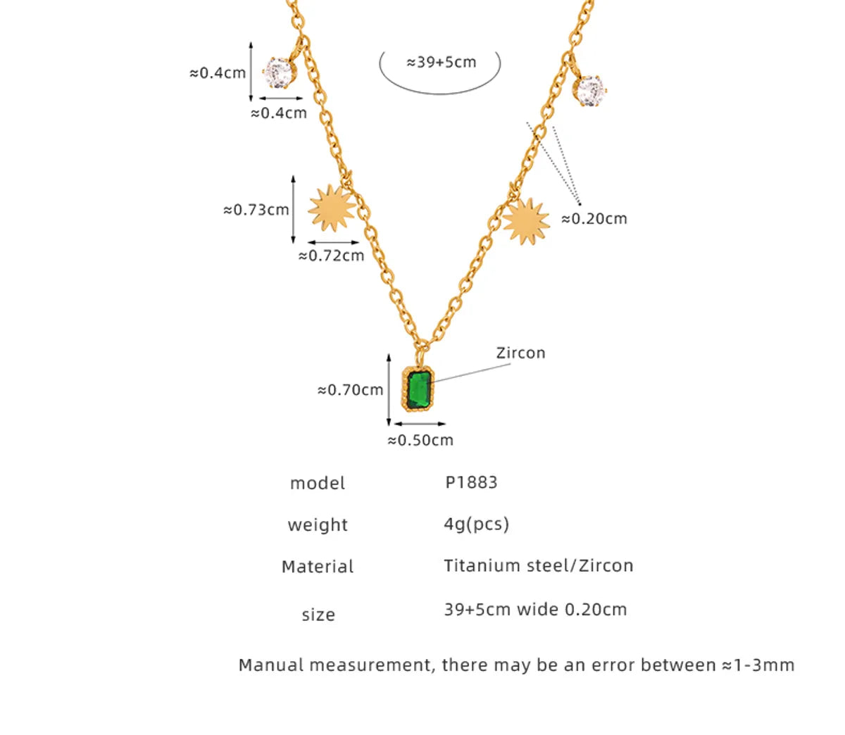 Elegant Simple Style Sun Rectangle Titanium Steel Plating Inlay Zircon 18k Gold Plated Pendant Necklace