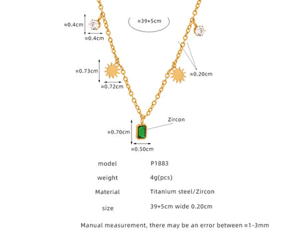 Elegant Simple Style Sun Rectangle Titanium Steel Plating Inlay Zircon 18k Gold Plated Pendant Necklace