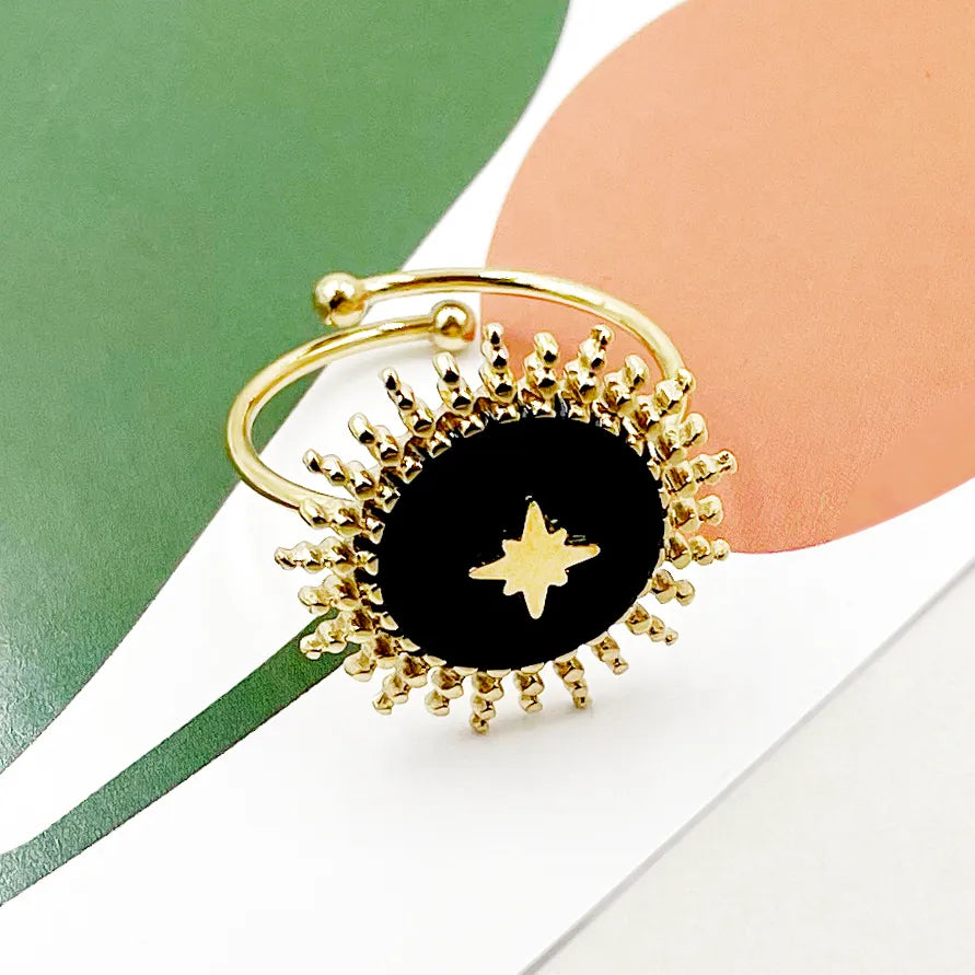 Elegant Simple Style Sun Star 14K Gold Plated 304 Stainless Steel Wholesale Open Ring