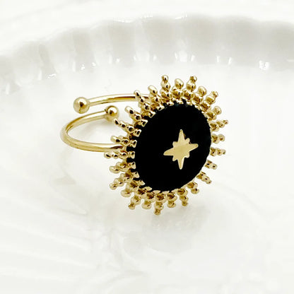 Elegant Simple Style Sun Star 14K Gold Plated 304 Stainless Steel Wholesale Open Ring