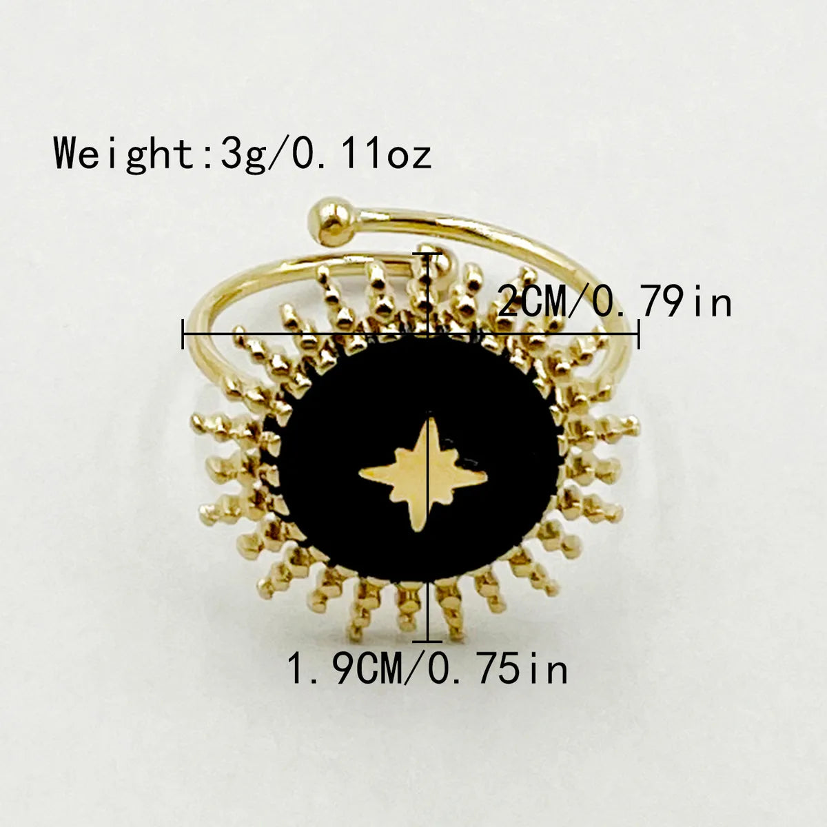 Elegant Simple Style Sun Star 14K Gold Plated 304 Stainless Steel Wholesale Open Ring