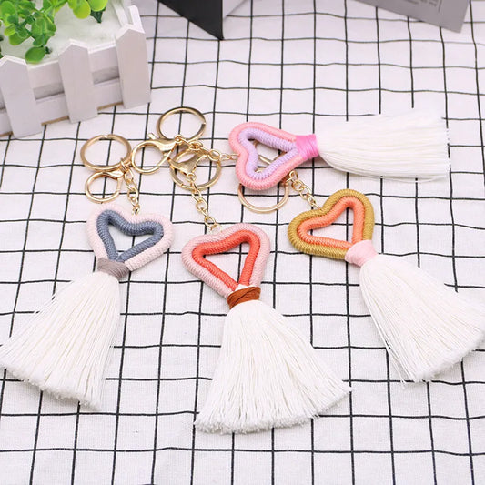 Elegant Simple Style Tassel Heart Shape Cotton Thread Women'S Keychain