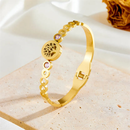 Elegant Simple Style Tree Heart Shape Butterfly Stainless Steel 18K Gold Plated Acrylic Bangle In Bulk