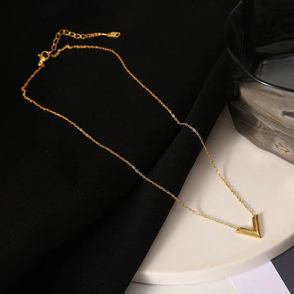 Elegant Simple Style V Shape Titanium Steel Plating Gold Plated Earrings Necklace