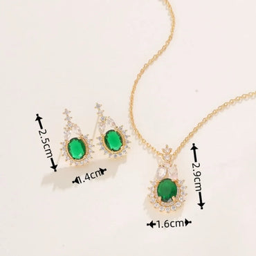 Elegant Simple Style Water Droplets Copper Inlay Zircon Gold Plated Earrings Necklace