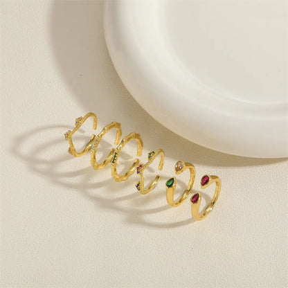 Elegant Simple Style Water Droplets Copper Plating Inlay Zircon 14k Gold Plated Open Rings