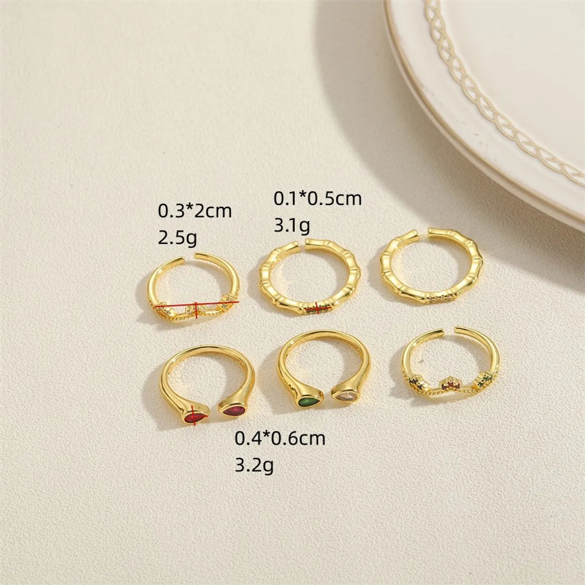 Elegant Simple Style Water Droplets Copper Plating Inlay Zircon 14k Gold Plated Open Rings