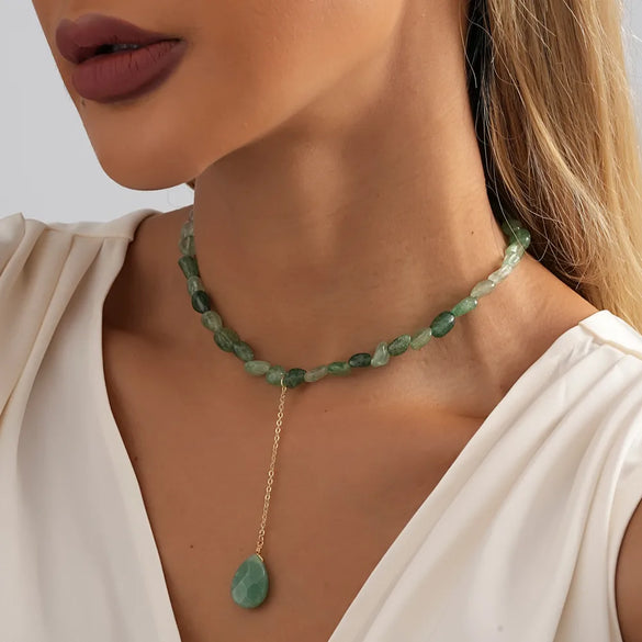 Elegant Simple Style Water Droplets Natural Stone Beaded Plating Necklace