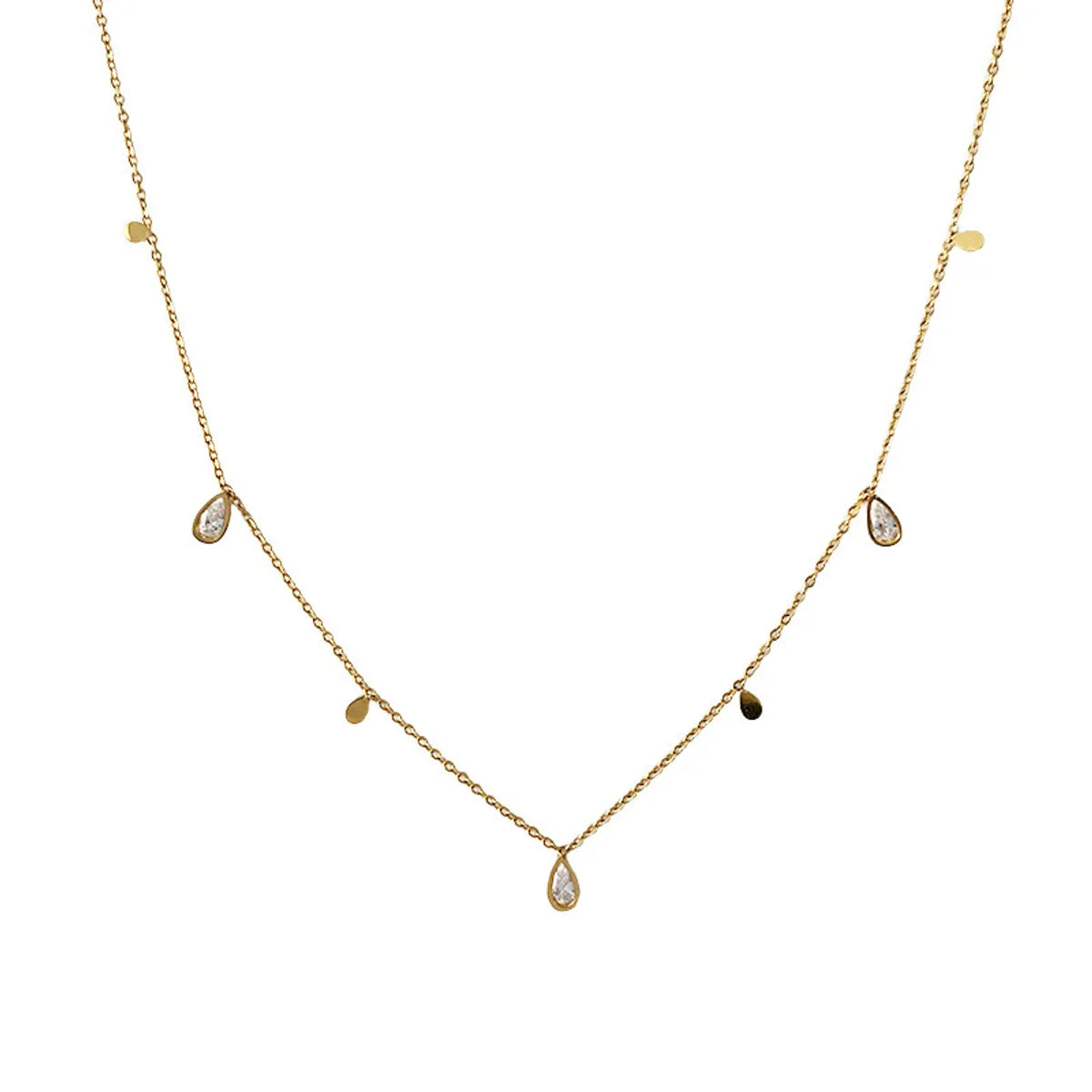 Elegant Simple Style Water Droplets Stainless Steel Plating Inlay Zircon 18k Gold Plated Necklace