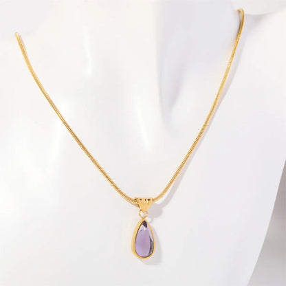 Elegant Simple Style Water Droplets Stainless Steel Plating Inlay Zircon 18k Gold Plated Pendant Necklace