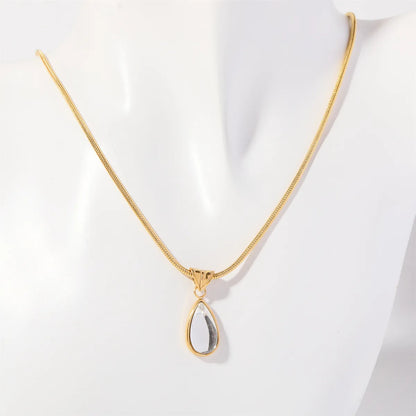 Elegant Simple Style Water Droplets Stainless Steel Plating Inlay Zircon 18k Gold Plated Pendant Necklace