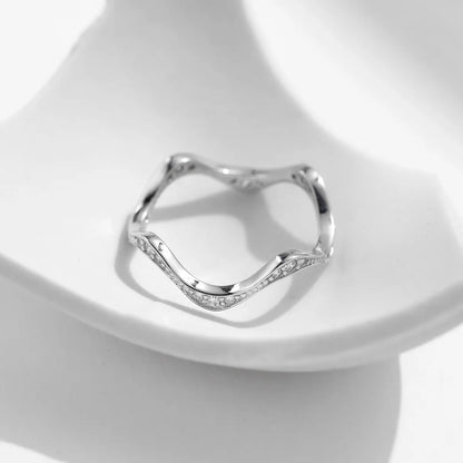 Elegant Simple Style Waves Crown Sterling Silver Plating Inlay Zircon Rhodium Plated Rings