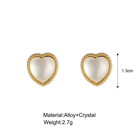 Elegant Simple White Heart Shaped Alloy Earrings With Gem Set Design Small Exquisite Fashion Earrings