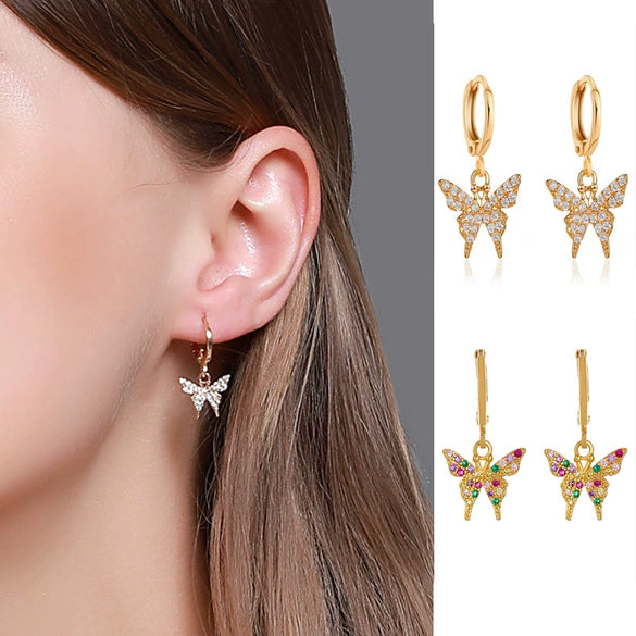 Elegant Small Butterfly Earrings For Women Copper Electroplated Animal Pattern
