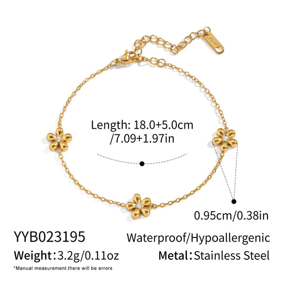 Elegant Small Flower Necklace Bracelet Set In Stainless Steel With Electroplating For Women