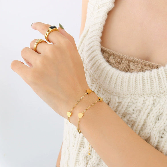 Elegant Small Fresh Love Double Layer Stacked Wear Bracelet Titanium Steel 18K Gold Plated Jewelry