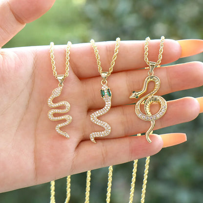 Elegant Snake Copper Plating Zircon Pendant Necklace