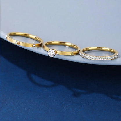 Wholesale Jewelry Elegant Solid Color 304 Stainless Steel Zircon Gold Plated Inlay Rings