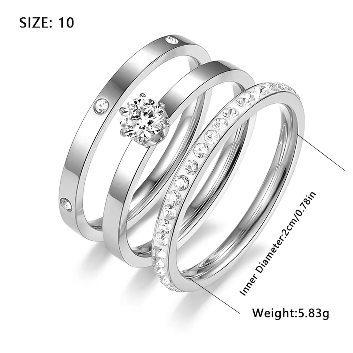 Wholesale Jewelry Elegant Solid Color 304 Stainless Steel Zircon Gold Plated Inlay Rings