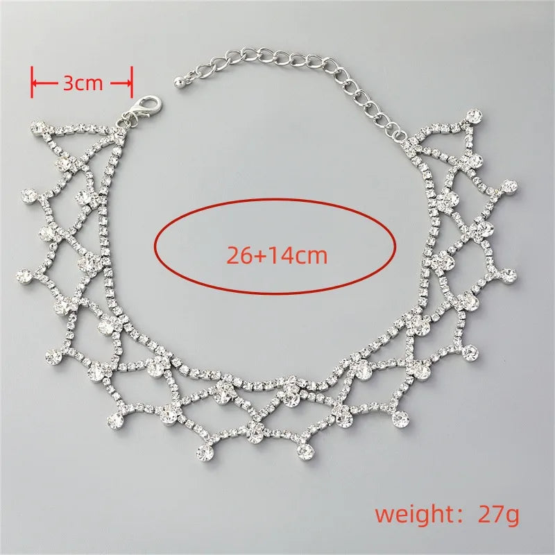 Elegant Solid Color Alloy Plating Inlay Rhinestones Silver Plated Women'S Choker