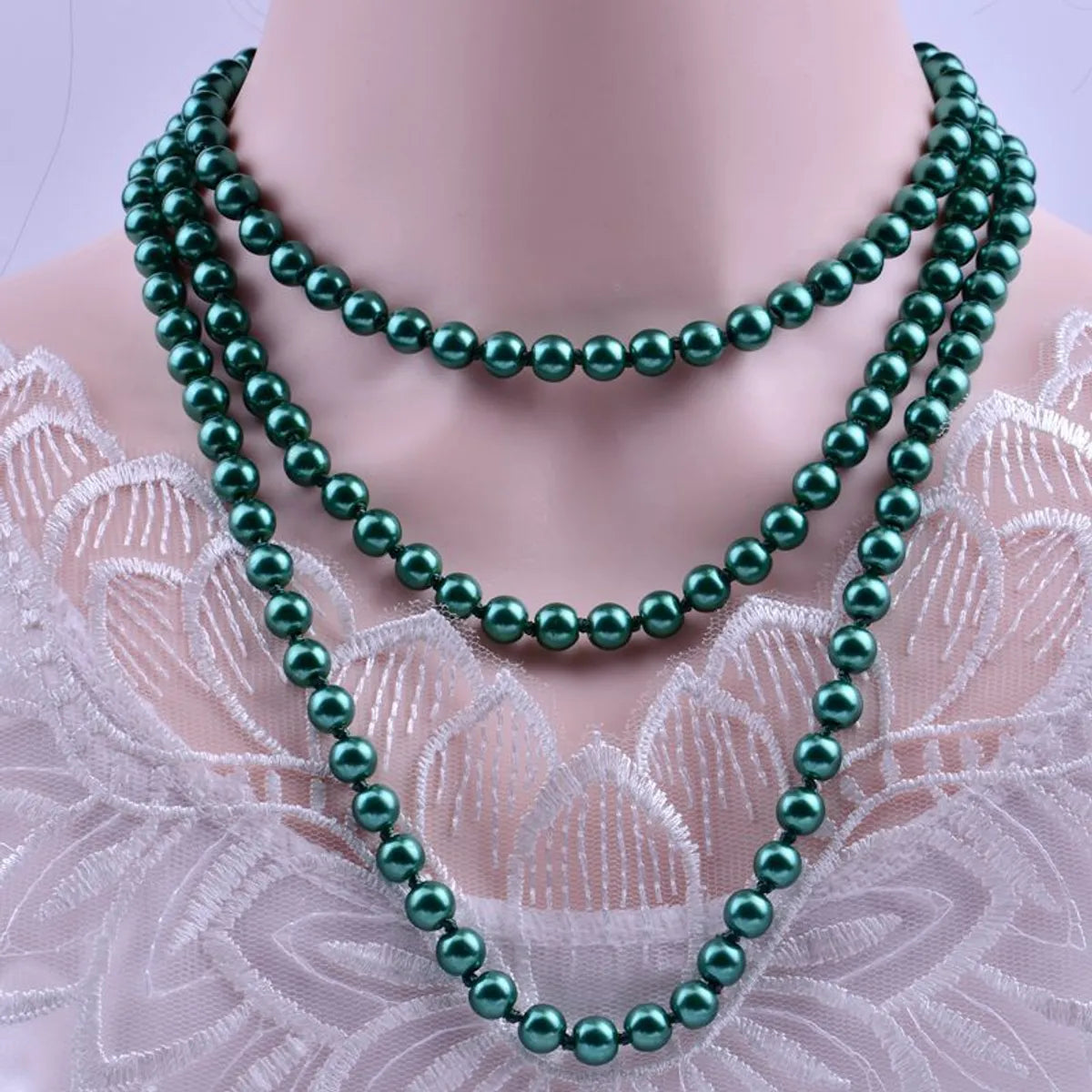 Elegant Solid Color Artificial Pearl Beaded Layered Necklaces 1 Piece