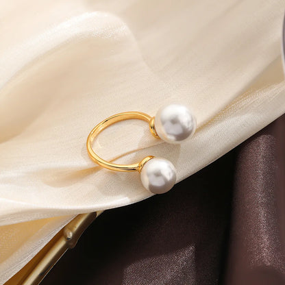 Elegant Solid Color Copper Inlay Natural Stone Freshwater Pearl Shell 18k Gold Plated Silver Plated Rings