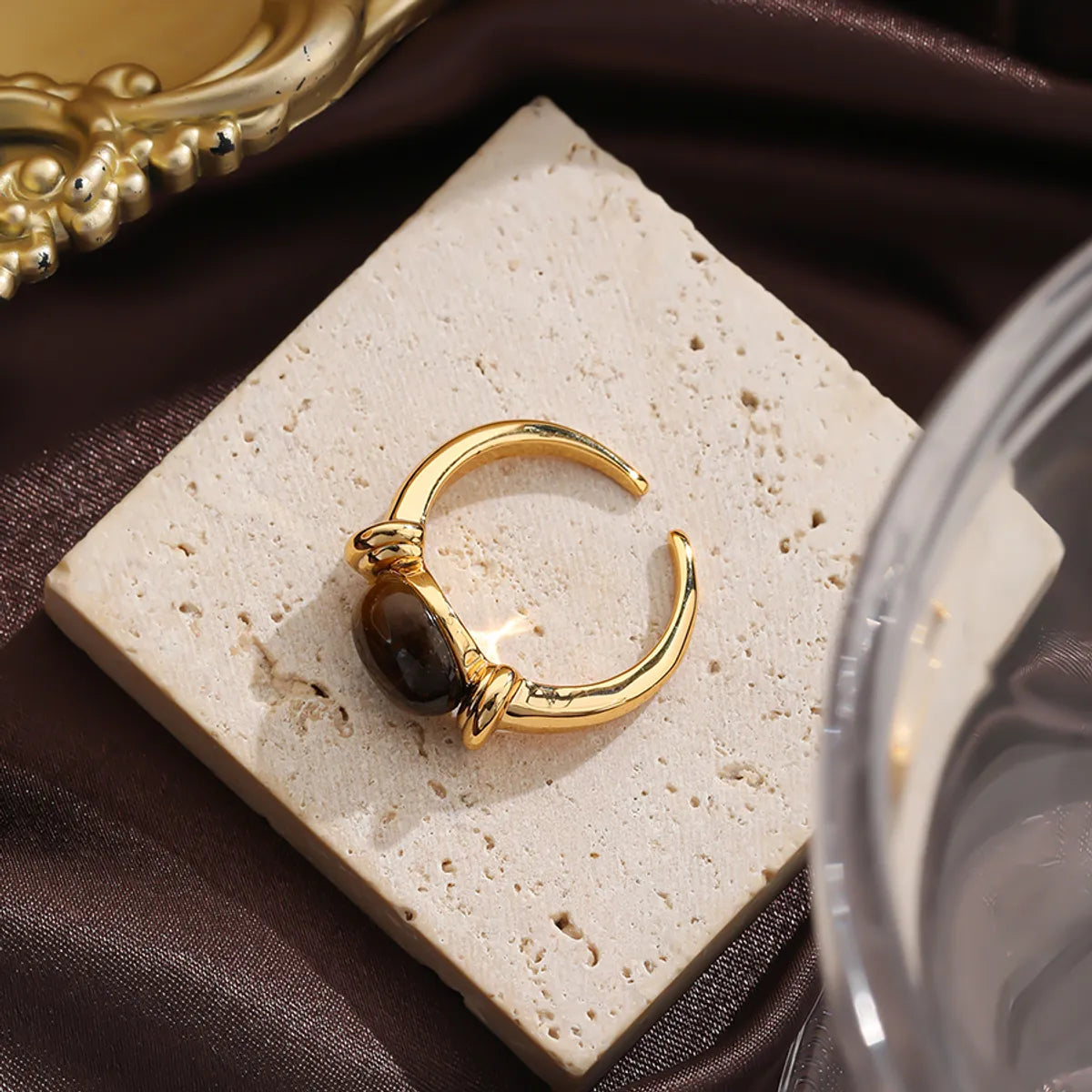 Elegant Solid Color Copper Inlay Natural Stone Freshwater Pearl Shell 18k Gold Plated Silver Plated Rings