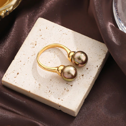 Elegant Solid Color Copper Inlay Natural Stone Freshwater Pearl Shell 18k Gold Plated Silver Plated Rings