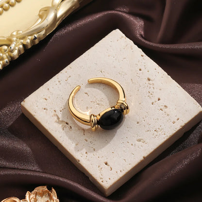 Elegant Solid Color Copper Inlay Natural Stone Freshwater Pearl Shell 18k Gold Plated Silver Plated Rings