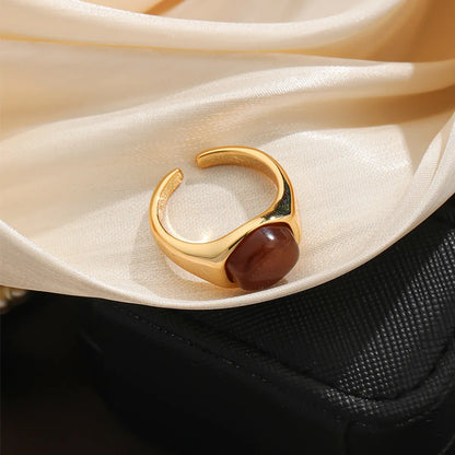 Elegant Solid Color Copper Inlay Natural Stone Freshwater Pearl Shell 18k Gold Plated Silver Plated Rings