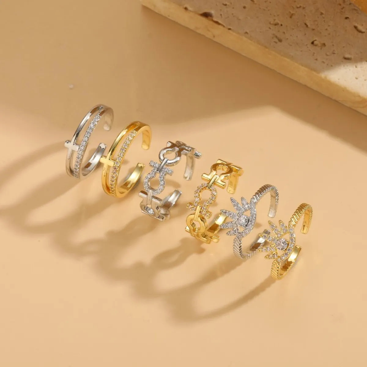 Elegant Solid Color Copper 14k Gold Plated Zircon Open Rings In Bulk