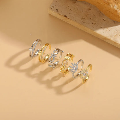 Elegant Solid Color Copper 14k Gold Plated Zircon Open Rings In Bulk